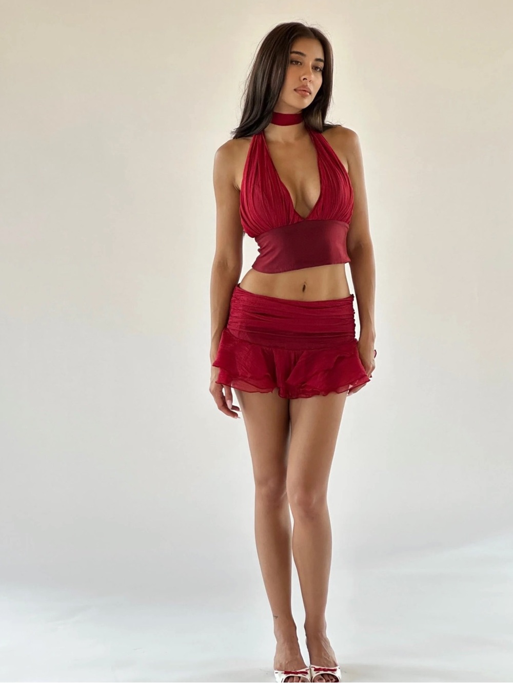 Cherie Attire NWT Red Giselle Mini Skirt Small Belinda Halter Top Medium SET